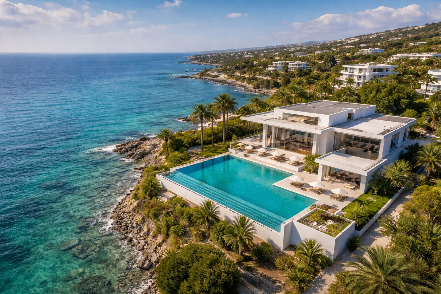 Aerial drone photography of a Cyprus seafront villa