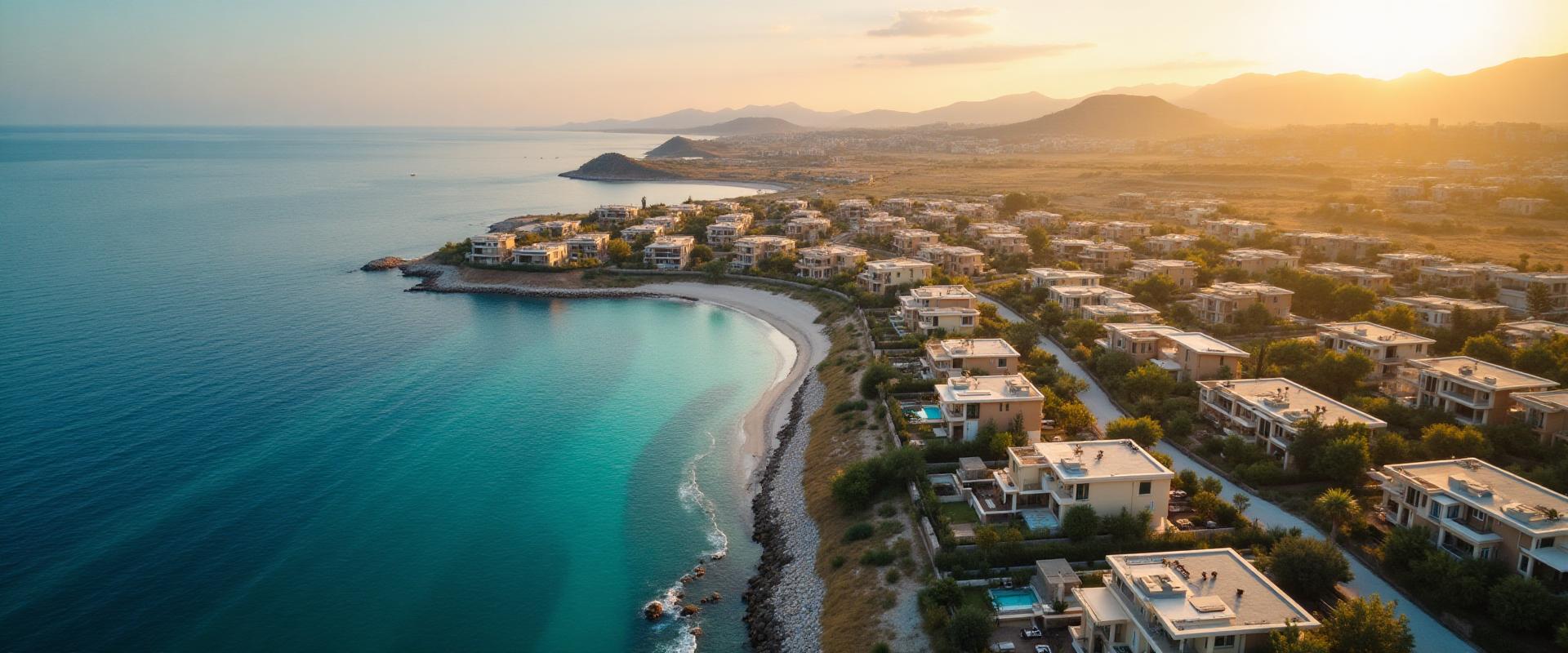 Aerial drone view of beachfront villa, Limassol — drone photography